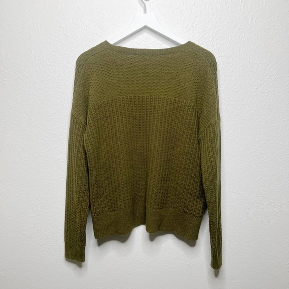 Madewell Sea Grove Textured Split Hem Sweater Cotton Blend Moss Green Sz L - Picture 5 of 8